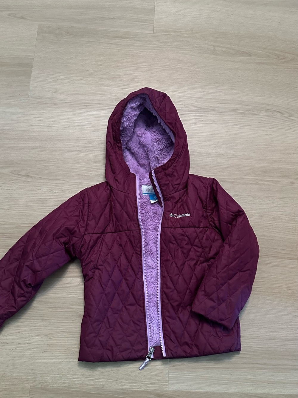 Columbia Maroon Quilted Hooded Jacket with Lavender Lining